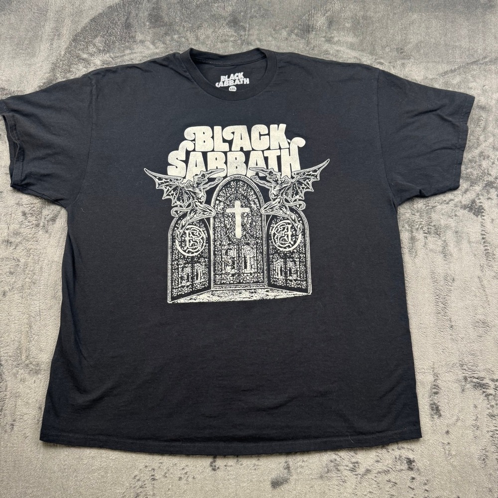 Black Sabbath Graphic T-Shirt Mens XXL Black Cotton Rock Band Gothic Cross Y2K